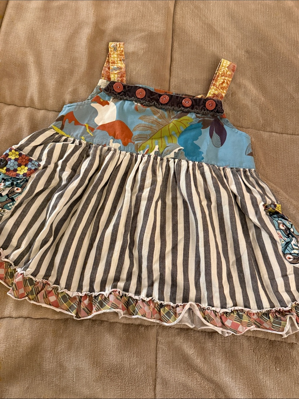Matilda Jane Blue Floral Bodice Striped Tank Top with Accents